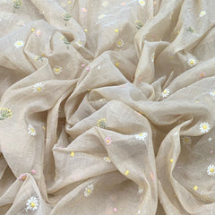Beige Flower Chanderi Thread Embroidery