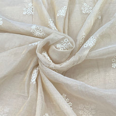 Beige White Flower Chanderi Thread Embroidery