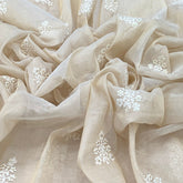 Beige White Flower Chanderi Thread Embroidery