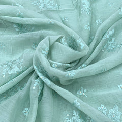 Sea Green Mul Chanderi Floral Thread Embroidery