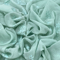 Sea Green Mul Chanderi Floral Thread Embroidery