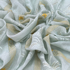Sea Green Mul Chanderi Sequins Thread Embroidery