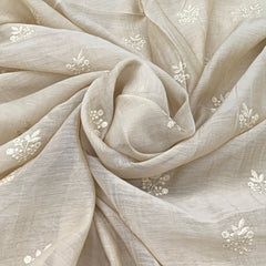Light Gold Mul Chanderi Sequins Thread Embroidery