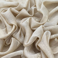 Light Gold Mul Chanderi Sequins Thread Embroidery