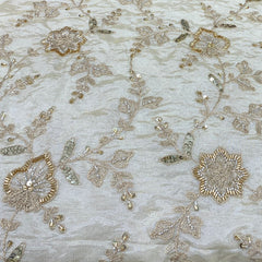 Natural Tissue Cutdana Zari Embroidery