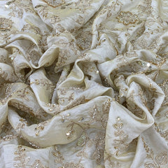 Natural Tissue Cutdana Zari Embroidery