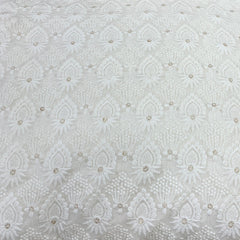 White Georgette Lucknowi Flower Embroidery