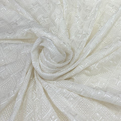 White Georgette Lucknowi Diamond Embroidery