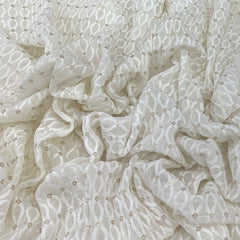White Georgette Lucknowi Wave Embroidery