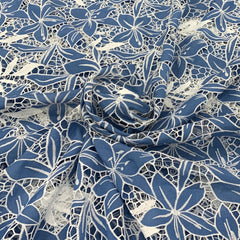 Blue Crepe Cutwork Embroidery