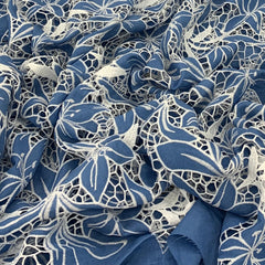 Blue Crepe Cutwork Embroidery