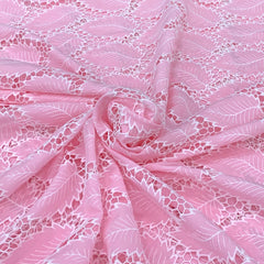Pink Crepe Cutwork Leaf Embroidery