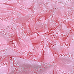 Pink Crepe Cutwork Leaf Embroidery