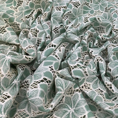 Green Crepe Cutwork Floral Embroidery