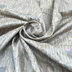 Beige Blue Tussar Silk Thread Geometric Embroidery