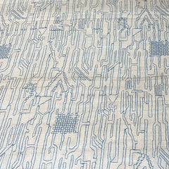 Beige Blue Tussar Silk Thread Geometric Embroidery