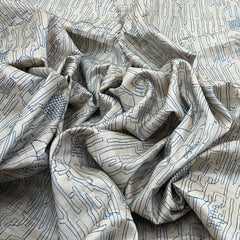 Beige Blue Tussar Silk Thread Geometric Embroidery