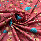 Carrot Pink Tussar Silk Jal Thread Embroidery