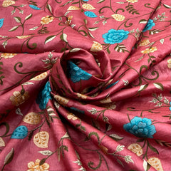 Carrot Pink Tussar Silk Jal Thread Embroidery