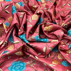 Carrot Pink Tussar Silk Jal Thread Embroidery