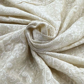 Beige Linen Thread Floral Embroidery