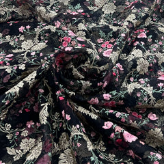 Black Pure Organza Zari Floral Embroidery