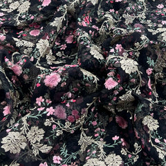 Black Pure Organza Zari Floral Embroidery