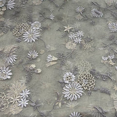 Light Grey Pure Organza Zari Embroidery