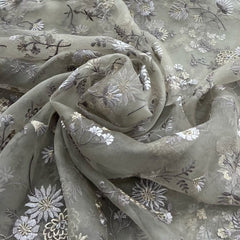 Light Grey Pure Organza Zari Embroidery