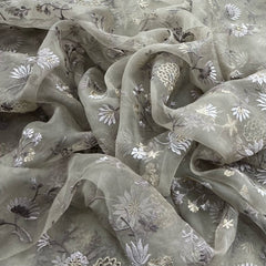 Light Grey Pure Organza Zari Embroidery