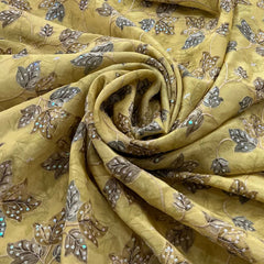 Pale Yellow Tissue Sequins Thread Embroidery