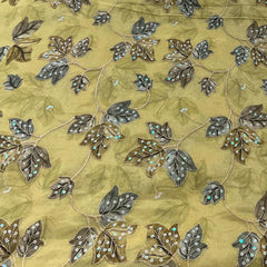 Pale Yellow Tissue Sequins Thread Embroidery