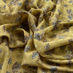 Pale Yellow Tissue Sequins Thread Embroidery