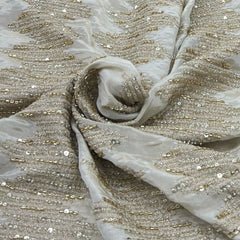 Natural Beige Tissue Cutdana Embroidery