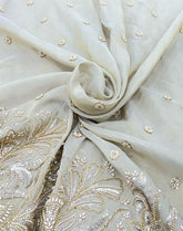 Natural Beige Tissue Cutdana Off White Pearl Embroidery