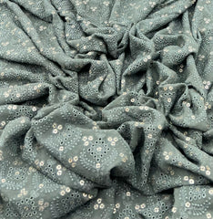 Dark Cement Grey Georgette Sequins Thread Embroidery