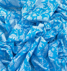 White Dark Blue Floral Print