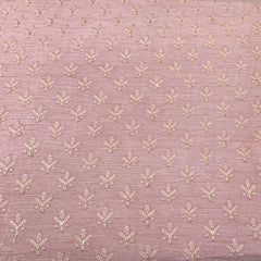 Pastel Peach Flower Butti Slub Silk Sequins Thread Embroidery