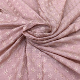 Pastel Peach Flower Butti Slub Silk Sequins Thread Embroidery