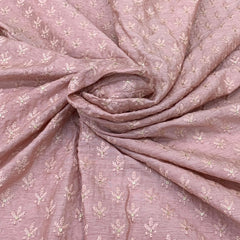 Pastel Peach Flower Butti Slub Silk Sequins Thread Embroidery