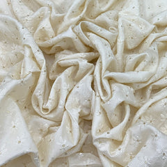 Off White Flower Butti Slub Silk Sequins Thread Embroidery