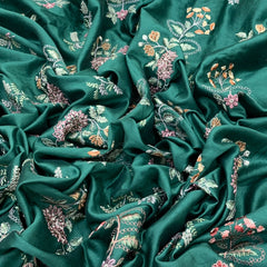 Green Floral Chanderi Thread Embroidery