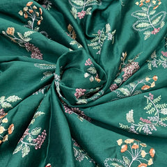 Green Floral Chanderi Thread Embroidery
