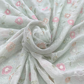 Mint Green Floral Jal Chanderi Thread Sequins Embroidery