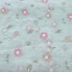 Mint Green Floral Jal Chanderi Thread Sequins Embroidery