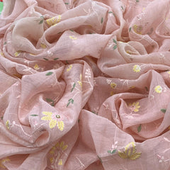 Light Peach Floral Jal Chanderi
