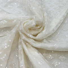 White Sequence Symmetric Organza Embroidery