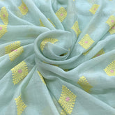 Light Mint Green Yellow Mul Chanderi Thread Embroidery