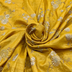 Haldi Yellow Thread Zari Tussar Silk Embroidery