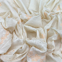 White Peach Cotton Sequins Thread Embroidery